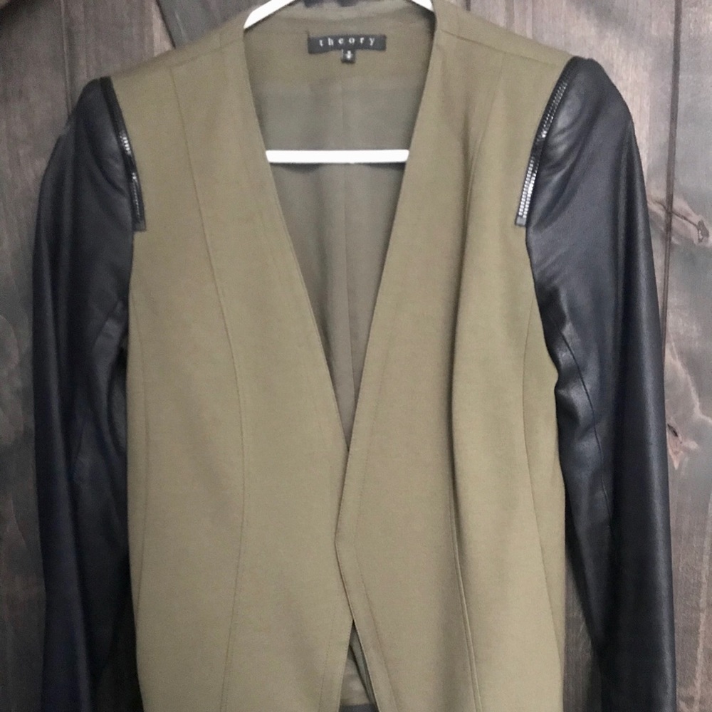 Green theory blazer with leather arms